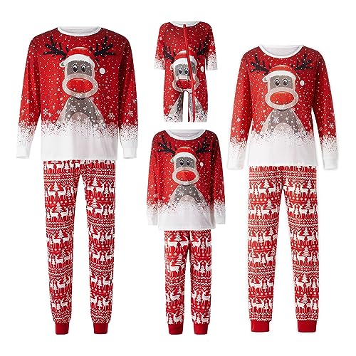 Solutra Weihnachtspyjama Familie Set Rentier,Weihnachts Pyjama Familie Set Weihnachts Schlafanzug, Weihnachten Nachtwäsche Partner für Damen Herren Kinder(Baby,12-18 Monate) von Solutra