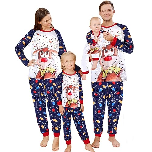 Solutra Weihnachtspyjama Familie Set Rentier,Weihnachts Pyjama Familie Set Weihnachts Schlafanzug, Weihnachten Nachtwäsche Partner für Damen Herren Kinder(Damen,L) von Solutra