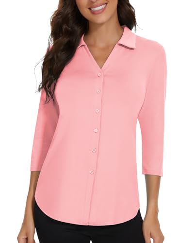Soneven Bluse Damen Elegant Blusenshirt Damen mit V-Ausschnitt Poloshirt Langarm Golf Polo Business Oufit Hemdbluse Oberteil Rosa XL Soneven Bluse Damen Elegant Blusenshirt Damen mit V-Ausschnitt Poloshirt Langarm Golf Polo Business Oufit Hemdbluse Oberteil Rosa XL von Soneven