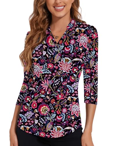 Soneven Bluse Damen Elegant V-Ausschnitt Tunika Tops, Sportshirt Poloshirt Damen Langarm 3/4 Ärmel Golf Polo Oberteil Atmungsaktiv T-Shirt Hemden V-Ethnischer Druck XL Soneven Bluse Damen Elegant V-Ausschnitt Tunika Tops, Sportshirt Poloshirt Damen Langarm 3/4 Ärmel Golf Polo Oberteil Atmungsaktiv T-Shirt Hemden V-Ethnischer Druck XL von Soneven