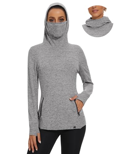 Soneven Damen Kapuzenpullover Stehkragen Hoodie Mit Fleece und Maske Pullover Sweatshirt Langarmshirt Oberteile für Herbst Winter,Maske Grau,L von Soneven