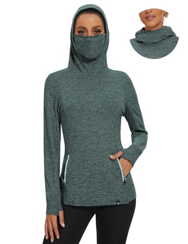 Soneven Damen Kapuzenpullover Stehkragen Hoodie Mit Fleece und Maske Pullover Sweatshirt Langarmshirt Oberteile für Herbst Winter,Maske Grün,S von Soneven