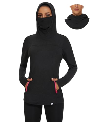 Soneven Damen Kapuzenpullover Stehkragen Hoodie Mit Fleece und Maske Pullover Sweatshirt Langarmshirt Oberteile für Herbst Winter,Maske Schwarz,L von Soneven