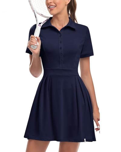 Soneven Damen Tenniskleid mit Hose Tennis Kleidung Set Ärmellos A-Linien Sportkleider Sommerkleid Golfkleid Für Sport Tennis Golf Baseball,Navy,M von Soneven