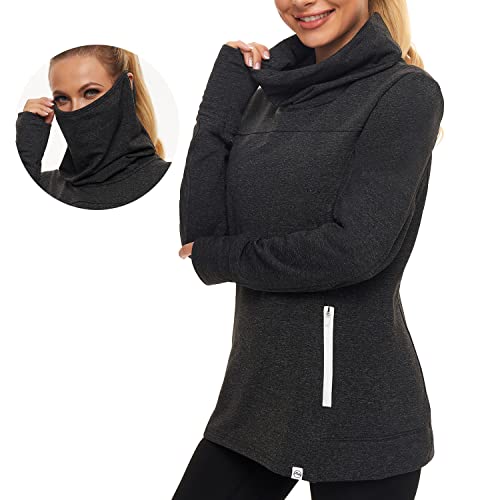 Soneven Fleece Pullover Damen Winter Sweatshirt Damen Ohne Kapuze Fleecepulli Damen Warm Rollkragenpullover Damen Funktionsshirt Langarm Sweatshirt Pulli Hochkragen Sweatjacke mit Tasche Schwarz XXL von Soneven