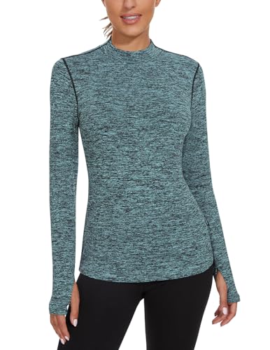 Soneven Fleece Thermo Sportshirt Damen Langarm Warm Compression Shirt mit Daumenlöche Pullover Damen Herbst Thermounterwäsche Sport Grün XL von Soneven