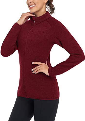 Soneven Fleecejacke Damen, Strickfleecejacke Damen mit Durchgehendem Reißverschluss Fleecejacke Langärmlig Fleece Jacke Sweatjacke Warm Winter für Wandern Outdoor Running, Rot XXL von Soneven