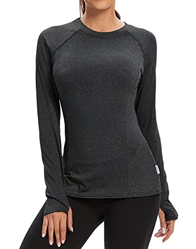 Soneven Funktionsshirt Damen Langarm Laufshirt，Sport Shirt Fleece Thermo-Laufshirt Sweatshirts mit Daumenlöche Atmungsaktive Shirt Running Longsleeve Sportoberteile Schwarz 3XL von Soneven