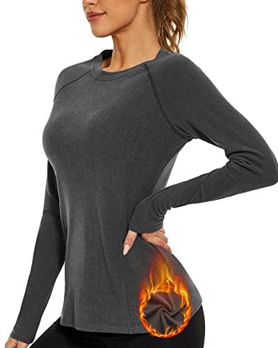 Soneven Funktionsshirt Damen Langarm Warm Darlon Thermoshirt Funktionsunterwäsche Damen Langarm Basic Langarmshirts für Damen Unterhemd Winter Base Layer Grau L von Soneven