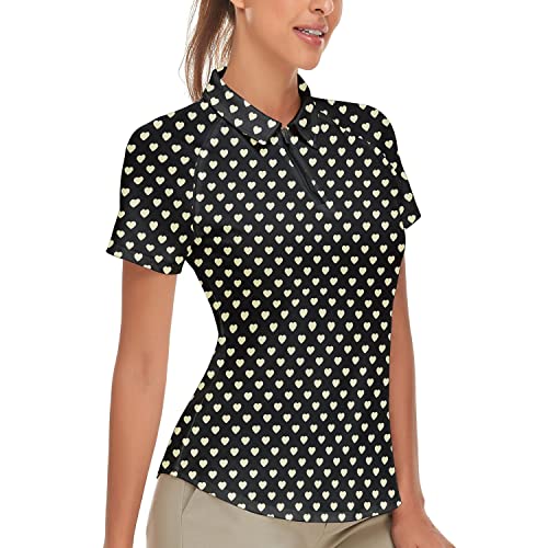 Soneven Golf Damen Poloshirt Herz Kurzarm 1/4 Reißverschluss Atmungsaktiv Schnelltrocknend für Golf Tennis Freizeit von Soneven