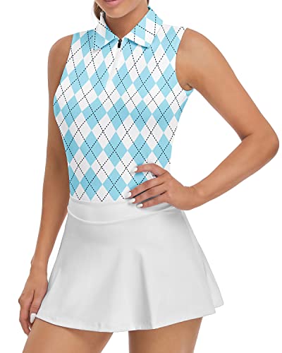 Soneven Golf Poloshirt Damen Ärmellos Leichte Golf Polo Top mit Polokragen Sport Shirts für Damen Atmungsaktiv Tennis Shirt Polohemd Sommershirts Blau XXL von Soneven