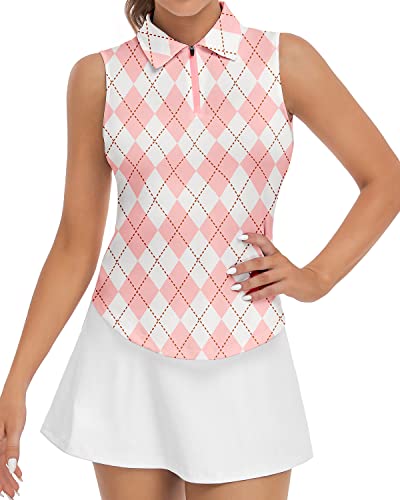 Soneven Golf Poloshirt Damen Ärmellos Leichte Golf Polo Top mit Polokragen Sport Shirts für Damen Atmungsaktiv Tennis Shirt Polohemd Sommershirts Rosa S von Soneven