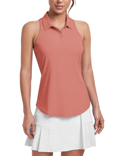 Soneven Golf Poloshirt Damen Ärmellos Shirt Sport Tank Top Racerback mit Kragen Gym Leichte Sporttop Yoga Oberteile Rosa L von Soneven