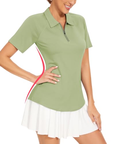 Soneven Golf Poloshirt Damen Kurzarm Sport Tshirts für Damen Sommer Funktionsshirt Atmungsaktiv Wandershirt für Fitness Tennis Reiten Grün XL von Soneven