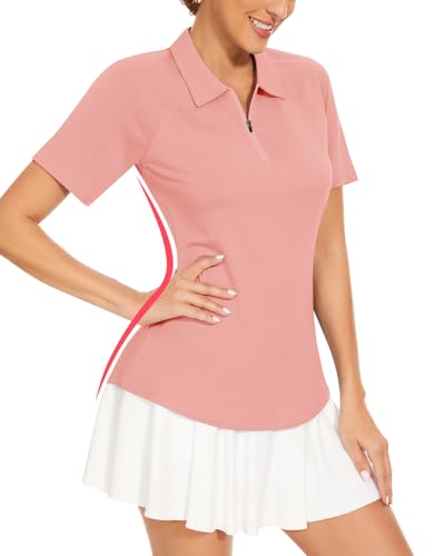 Soneven Golf Poloshirt Damen Kurzarm Sport Tshirts für Damen Sommer Funktionsshirt Atmungsaktiv Wandershirt für Fitness Tennis Reiten Rosa M von Soneven