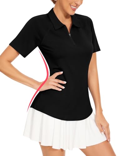 Soneven Golf Poloshirt Damen Kurzarm Sport Tshirts für Damen Sommer Funktionsshirt Atmungsaktiv Wandershirt für Fitness Tennis Reiten Schwarz XXL von Soneven