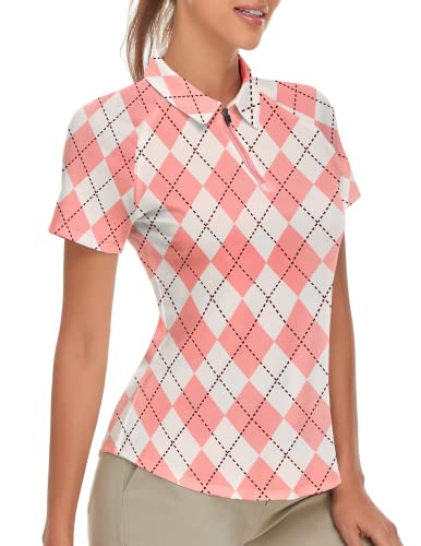 Soneven Golf Poloshirt Damen Kurzarm Sportshirt Damen Kurzarm Wandershirt Atmungsaktiv Laufshirt für Tennis Fitness Trainning Rosa XS von Soneven