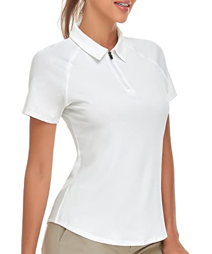 Soneven Golf Poloshirt Damen Kurzarm Weiß Sportshirt Damen Kurzarm Wandershirt Atmungsaktiv Laufshirt für Tennis Fitness Trainning Weiß XS von Soneven