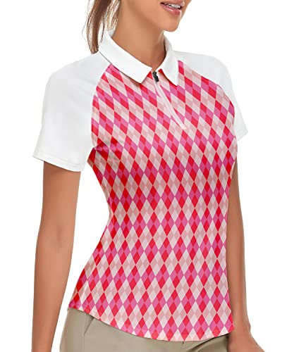 Soneven Golf Shirt Damen Kurzarm Sport Poloshirt Damen Atmungsaktiv Sportshirt Damen Kurzarm Wandershirt Laufshirt für Tennis Fitness Trainning Rosa M von Soneven