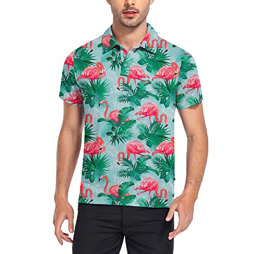 Soneven Herren Poloshirt Kurzarm Flamingo Hemd Golf Polo Shirt Männer Atmungsaktiv Sport Leicht Casual Bedruckte T-Shirt Hawaiihemd für Golf Urlaub Hawaii(Flamingo, S) von Soneven