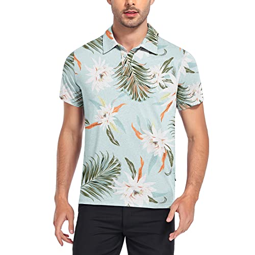 Soneven Herren Poloshirt Kurzarm Golf Polo Shirt Männer Atmungsaktiv Funktionsshirt Sport Leicht Casual Bedruckte T-Shirt Hawaiihemd für Golf Urlaub Hawaii(Palmen, M) von Soneven