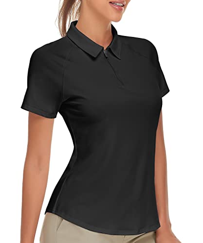 Soneven Poloshirt Damen Schwarz Kurzarm Sport Tshirts Damen Fitness Atmungsaktive Funktionsshirt Damen Kurzarm Longshirt Polohemd für Golf Tennis Wandern Schwarz L von Soneven