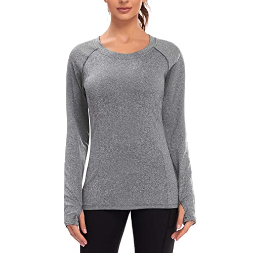 Soneven Damen Super Thermal Sportshirt Damen Langarm Laufoberteil, Training Baselayer sportoberteil eng mit Daumenloch für Sport Yoga Fitness Gym,Grau,L von Soneven