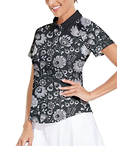 Soneven Poloshirt Damen Kurzarm Schnelltrocknend Golf Shirt mit Polokragen Sport T Shirts Damen Kurzarm UPF50+ Polohemd für Tennis Wandern Reiten Grauer Druck S von Soneven