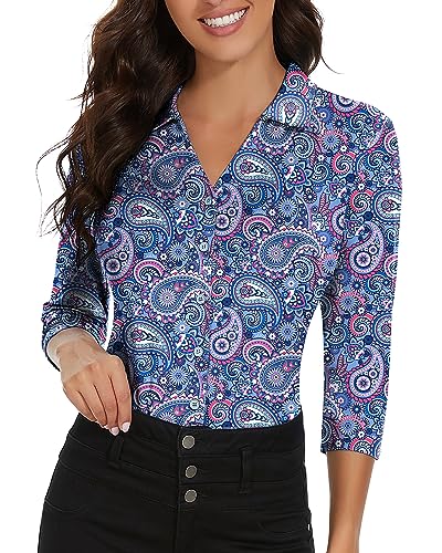 Soneven Poloshirt Damen Langarm 3/4 Arm Golf Polo Oberteil Bluse Damen Sommer Elegant Blusenshirt Damen mit V-Ausschnitt Business Hemdbluse Casual T-Shirt Retro Druck XXL Soneven Poloshirt Damen Langarm 3/4 Arm Golf Polo Oberteil Bluse Damen Sommer Elegant Blusenshirt Damen mit V-Ausschnitt Business Hemdbluse Casual T-Shirt Retro Druck XXL von Soneven