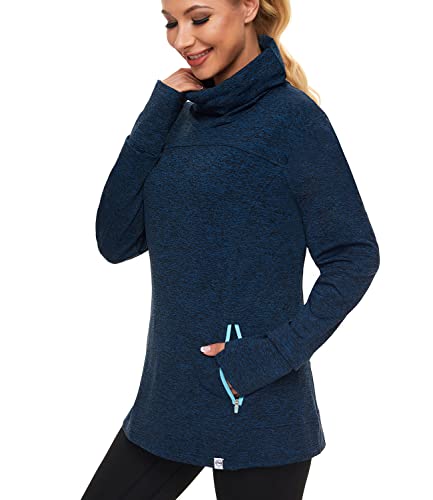 Soneven Pullover Damen Rollkragen Funktionsshirt Damen Langarm Laufshirt Fleece Thermo Sweatshirts mit Tasche Wandershirt Atmungsaktive Running Sportoberteile Hochkragen Blau S von Soneven