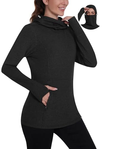 Soneven Rollkragen Pullover Damen Winter Kapuzenpullover Warm Fleece Pulli für Damen Sweatshirt Damen Funktionsshirt mit Taschen Schwarz M von Soneven