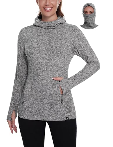 Soneven Rollkragen Pullover Damen Winter Kapuzenpullover Warm Fleece Pulli für Damen Sweatshirt Damen mit Kapuze Funktionsshirt mit Taschen Grau L von Soneven