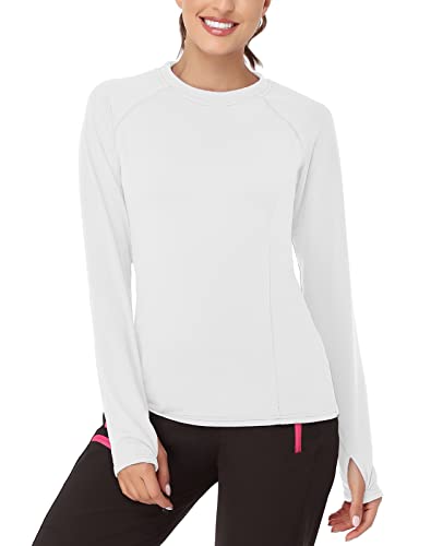 Soneven Sportshirt Damen Langarm Atmungsaktiv Funktionsshirt Damen Langarm Laufshirt Fleece Thermo Laufshirt Langarmshirts Pullover mit Daumenlöche Sportoberteile Herbst Weiss 3XL von Soneven