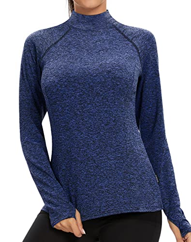 Soneven Thermoshirt Damen Langarm Winter Fleece Pullover Thermo Laufshirt Funktionsshirt Damen Langarm Winter Sportshirt Damen Langarm Warm Langarmshirts Atmungsaktiv mit Daumenlöche Blau XS von Soneven