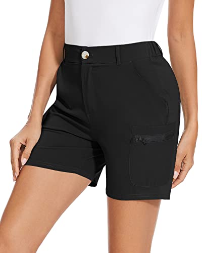 Soneven Wanderhose Damen Kurz Cargohosen 15cm Bermuda Shorts Trekkinghose Schnelltrocknend Leichte Outdoor Hose mit vielseitige Taschen für Wandern, Golf, Camping, Reisen(Schwarz,XL) von Soneven