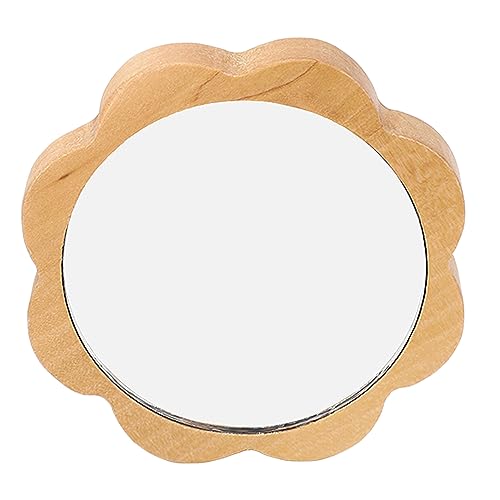 Kompakter Spiegel für die Handtasche, Modischer Kleiner Runder Kosmetikspiegel, Tragbarer Make-up-Spiegel aus Holz für Frauen und Mädchen von Sonew