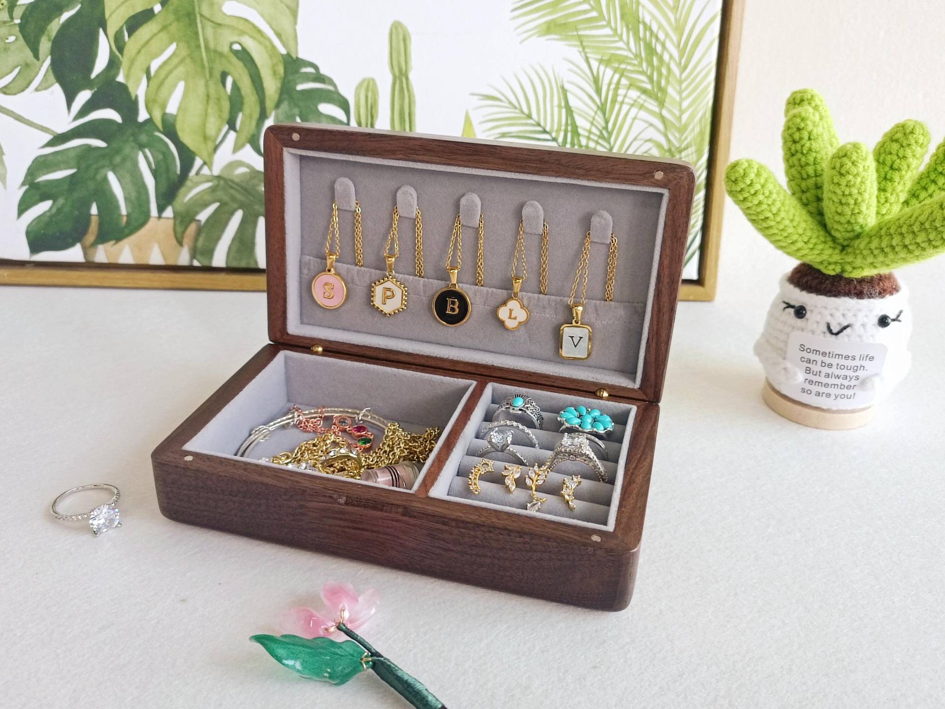 Personalized Walnut Jewelry Box, Portable Travel Custom Wooden Bride Wedding Christmas Gift For Her Personalized Walnut Jewelry Box, Portable Travel Custom Wooden Bride Wedding Christmas Gift For Her von Sonhha