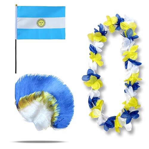 Sonia Originelli Fanset Fanartikel Fahne Perücke Blumenkette Hawaiikette WM EM Farbe: Argentinien Iro von Sonia Originelli