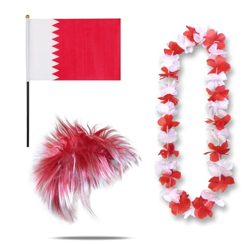 Sonia Originelli Fanset Fanartikel Fahne Perücke Blumenkette Hawaiikette WM EM Farbe: Katar Pumukl von Sonia Originelli