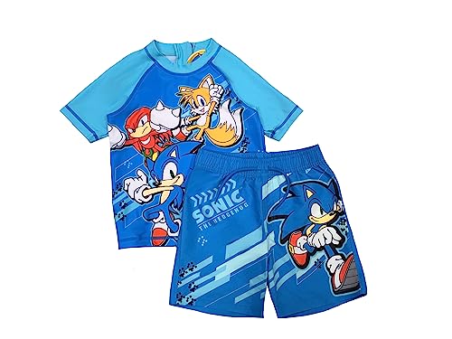 Sonic The Hedgehog, 2-teiliges Badeset für Jungen, Kurzarmshirt und Shorts, Blau, Alter 4-5 Jahre von Sonic The Hedgehog