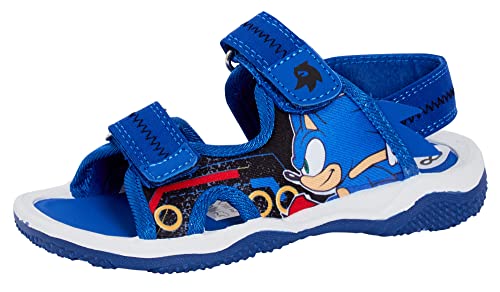 Sonic The Hedgehog Sport Sandalen für Jungen Sega Open Toe Easy Fasten Sliders Sommerschuhe, blau, 28 EU von Sonic The Hedgehog