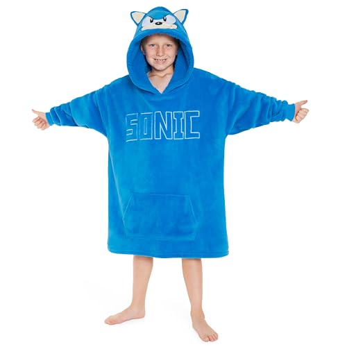 Sonic Hoodie Decke Kinder Jungen Übergröße Kuscheldecke mit Ärmeln, Warm Fleece Kapuzenpullover Teenager Tragbare Decken Hoodie Jungen (Blau 3D) von Sonic the Hedgehog