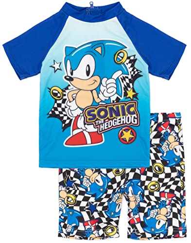 Sonic The Hedgehog Badeanzug Jungen 2 Stück Checkers T-Shirt Shorts Schwimmset - 7-8 Jahre von Sonic The Hedgehog