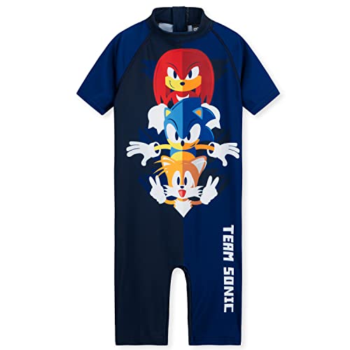 Sonic The Hedgehog Badeanzug Jungen Sommerurlaub Schwimm Anzug Ganzkörper Kinder Badeanzug mit Reißverschluss Bademode fur Strand, Pool 3-10 Jahren (Dunkelblau, 3-4 Jahre) von Sonic The Hedgehog