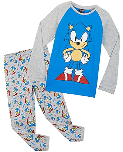 Sonic The Hedgehog Schlafanzug Jungen, Kinder Pyjama Jungen und Teenager, Geschenke für Kinder, Langarm Pyjama Set Zweiteilig, 104-164 (Blau/Grau, 7-8 Jahre) von SONIC