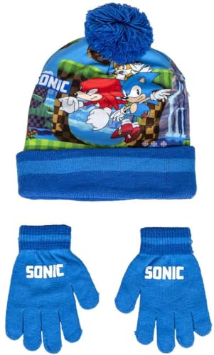 Sonic Unisex Kids Mütze und Handschuhe Set, Blau, Estándar von SONIC