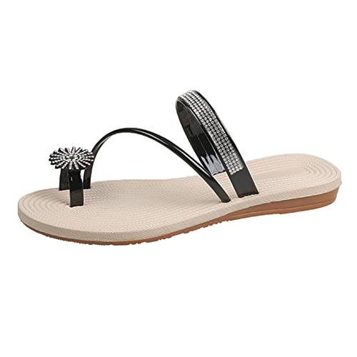 Damen Zehenring Gladiator Sandalen mit Strasssteinen Glitzer Sommer Böhmen Flip Flops Pantoffeln Zarte Bequem Slippers Offenen Zehen Strandsandalen Modische Zehentrenner Hausschuhe von Sonnena