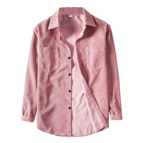 Herren Vintage Stil Slim Fit Cordhemd für Männer Revers Herbst Winter Oberteil langärmelig lässig Freizeithemden Corduroy Shirt (Rosa, XL) von Sonnena