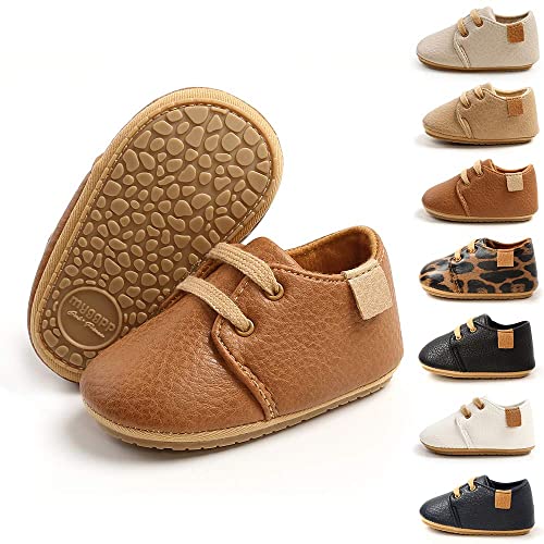 Sonsage Baby Jungen Mädchen Oxford Schuhe PU-Leder Schnürer rutschfeste Sneaker Weiche Gummisohle Kleinkind Lauflernschuhe von Sonsage