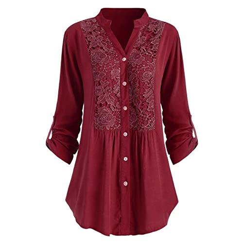 SoonerQuicker Chiffon Bluse Damen Weinrot Lange Bluse Damen für Leggings Bluse Damen mit Spitze Bluse Damen Elegant Vintage V Ausschnitt Bluse Damen Festlich Hochzeit Gast Bluse Damen Oversize SoonerQuicker Chiffon Bluse Damen Weinrot Lange Bluse Damen für Leggings Bluse Damen mit Spitze Bluse Damen Elegant Vintage V Ausschnitt Bluse Damen Festlich Hochzeit Gast Bluse Damen Oversize von SoonerQuicker
